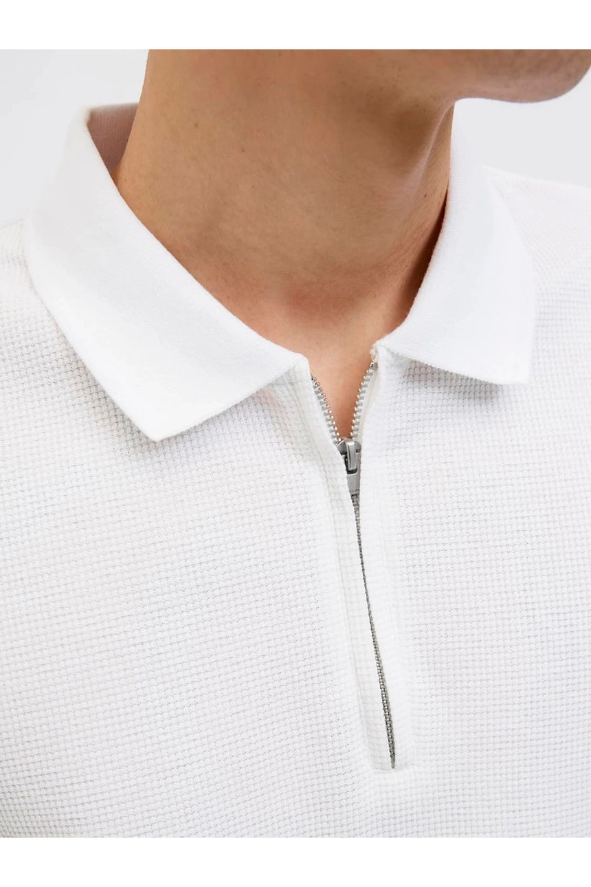 JACK&JONES JJEAUSTIN ZIP POLO SS NOOS 12279177 - Beyaz
