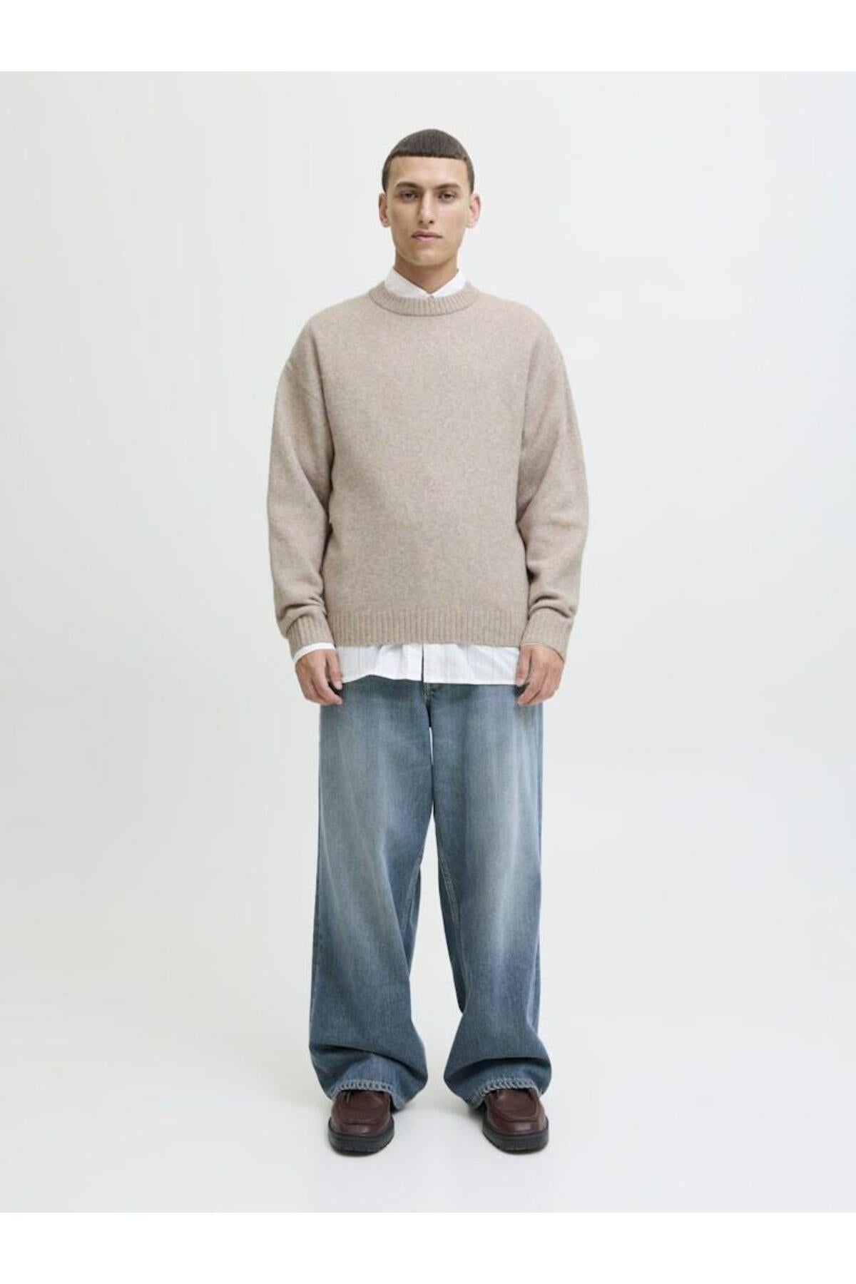 Jack & Jones Ollie Erkek Triko Kazak 12278924 - Gri / Mavi