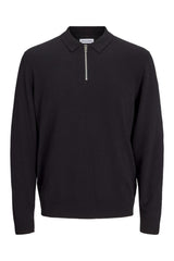 JACK&JONES JJEEMIL KNIT POLO HALF ZIP LS NOOS 12268210 - Siyah