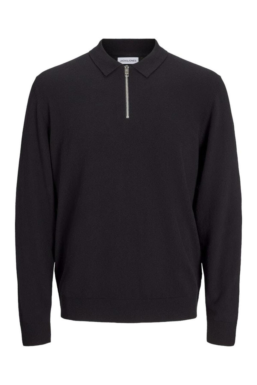 JACK&JONES JJEEMIL KNIT POLO HALF ZIP LS NOOS 12268210 - Siyah