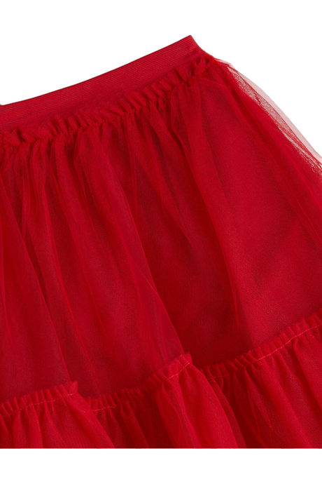 Sporline LC Waikiki kırmızı renkli, %100 polyester tül detaylı çocuk eteği