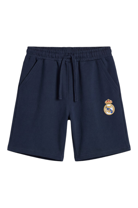 Sporline LC Waikiki koyu mavi pamuklu çocuk şortu, üzerinde Real Madrid arması detayı ile
