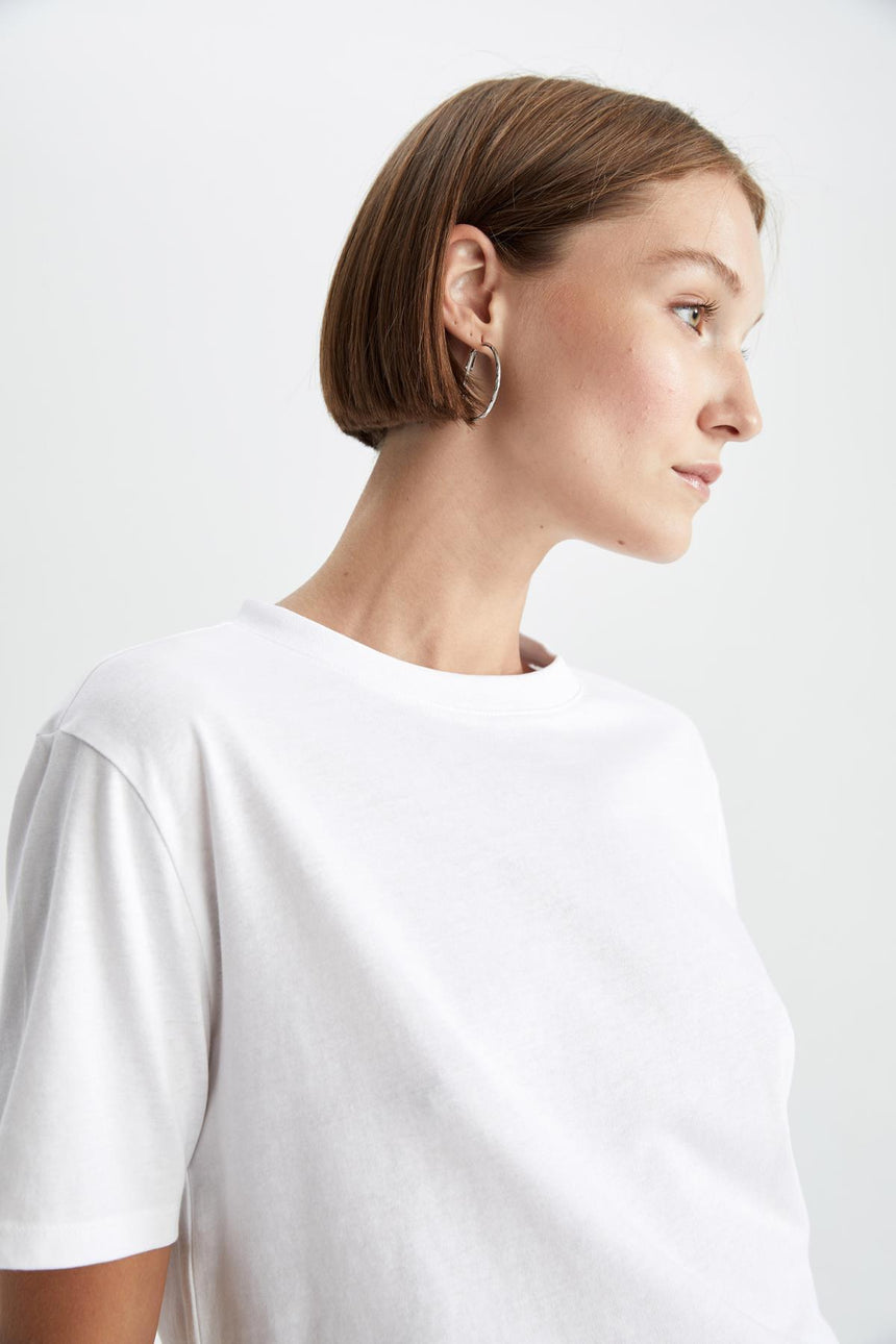 Defacto Kadın Short Sleeve T-Shirt W9584AZ - Mor/ Beyaz