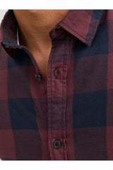 jack&jones jjegıngham twıll shırt l/s noss gömlek 12181602 - Koyu Bordo