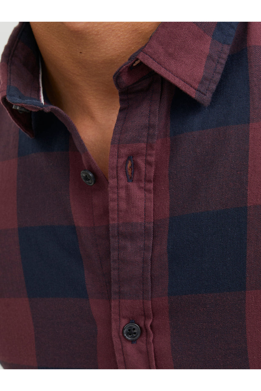 jack&jones jjegıngham twıll shırt l/s noss gömlek 12181602 - Koyu Bordo