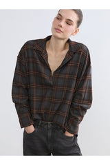 LCW KADIN S6M334B8 UK.GMK,SHIRTY-CHECKED-6S - Koyu Gri