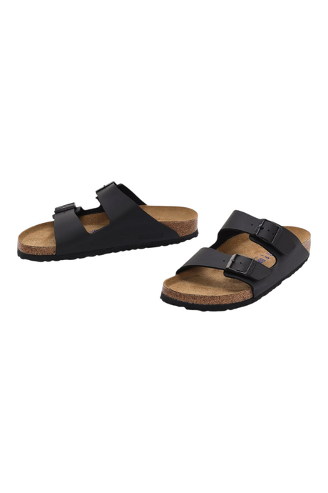 Sporline Birkenstock Arizona siyah unisex terlik, doğal deri iç tabanlı ve çift tokalı tasarım.