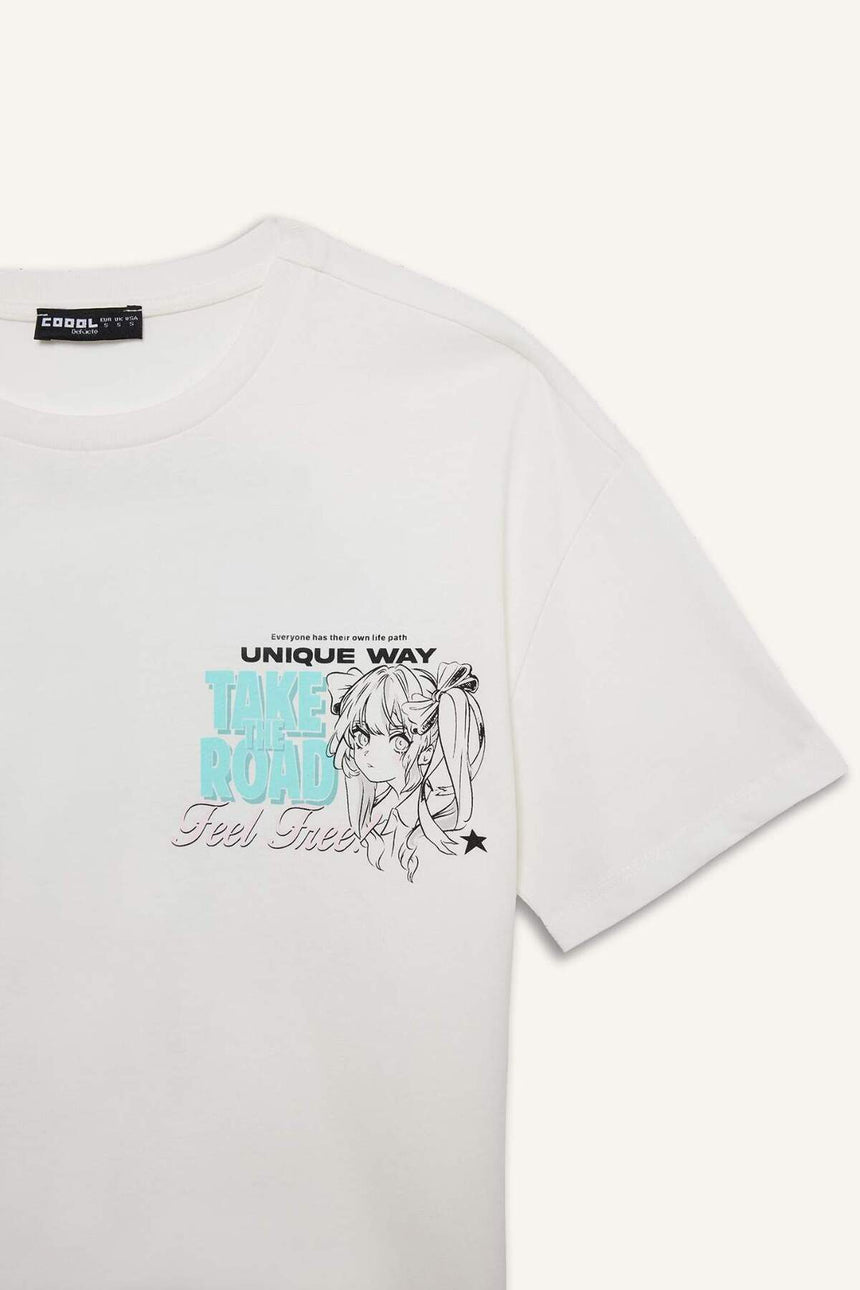 Defacto Kadın Short Sleeve T-Shirt F2241Ax - Kırık Beyaz