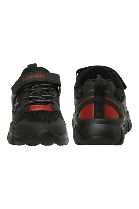 Sporline Kinetix 5P Renium siyah suni deri kadın sneaker, ön ve arka görünüm