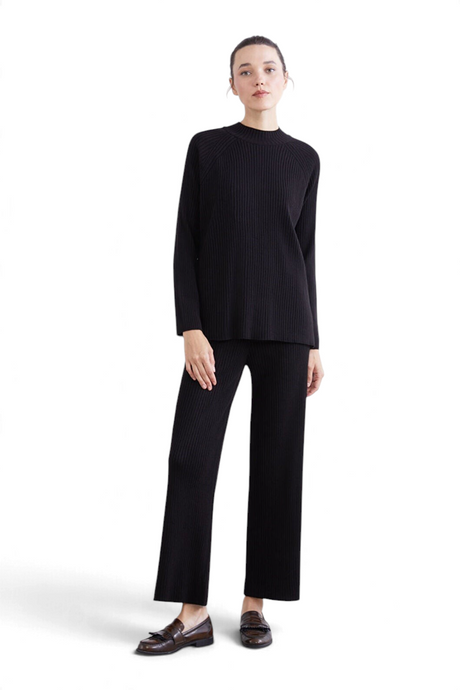 Sporline LC Waikiki siyah oversize fitilli kadın kazak ve pantolon takım