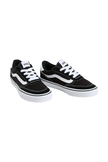 Sporline Vans Brooklyn siyah beyaz kadın sneaker ayakkabı, beyaz bağcıklı ve ikonik yan şeritli tasarım