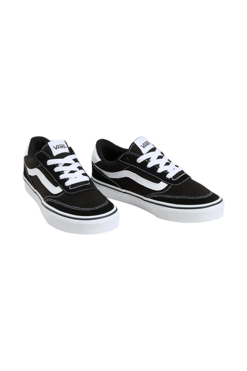 Sporline Vans Brooklyn siyah beyaz kadın sneaker ayakkabı, beyaz bağcıklı ve ikonik yan şeritli tasarım