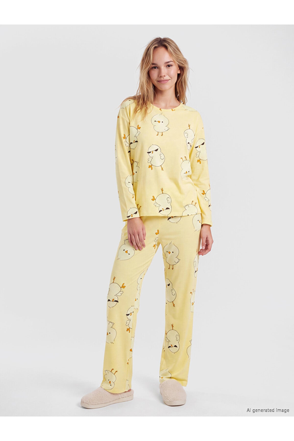 LC Waikiki Kadın Desenli Penye Pijama Takımı W6G851D8 - Açık Sarı