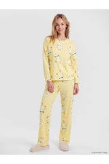 LC Waikiki Kadın Desenli Penye Pijama Takımı W6G851D8 - Açık Sarı
