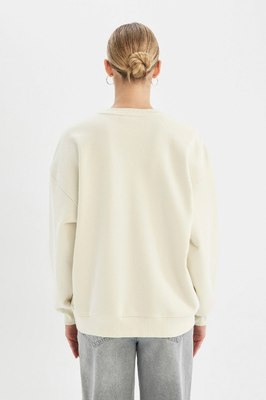 Defacto Kadın Sweat Shirt Y1346Az - Ekru