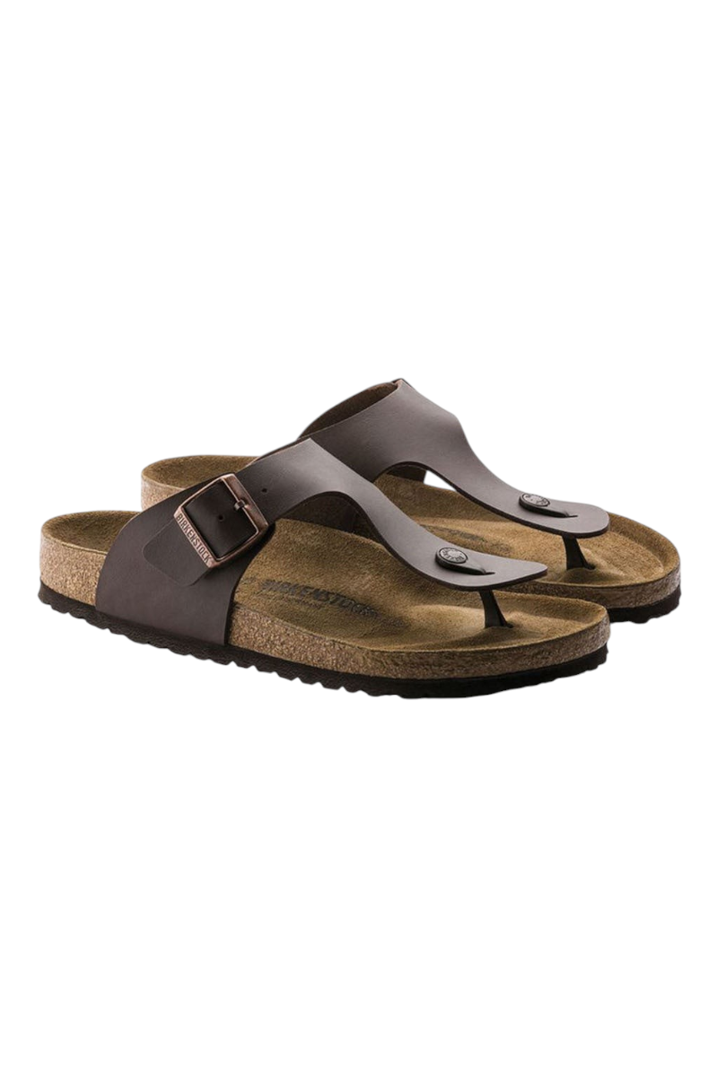 Sporline Birkenstock Ramses koyu kahverengi süet erkek parmak arası terlik, mantar tabanlı ve ayarlanabilir tokalı.