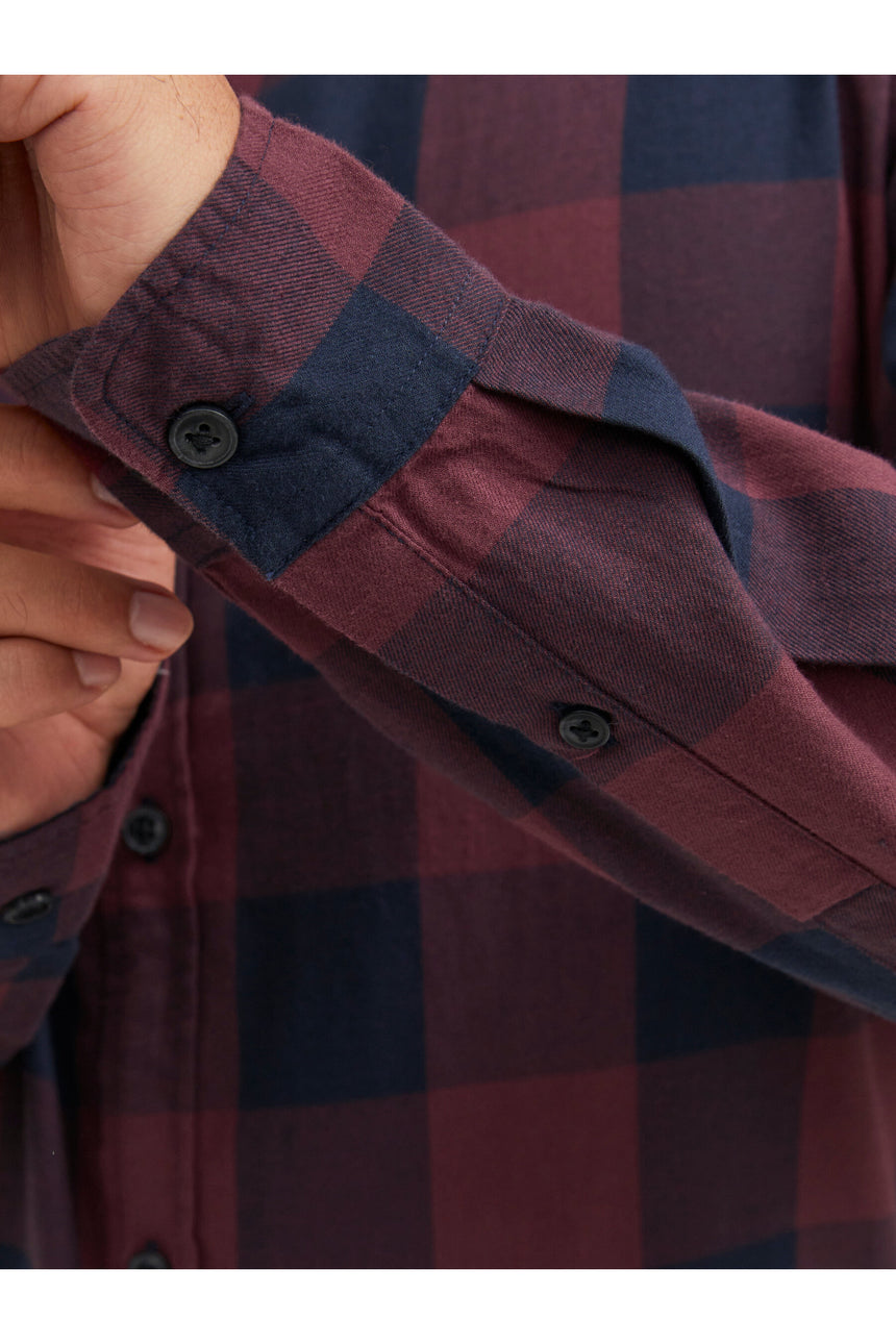 jack&jones jjegıngham twıll shırt l/s noss gömlek 12181602 - Koyu Bordo