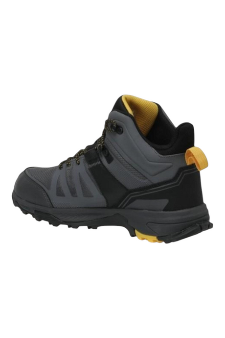 Sporline Lumberjack Star HI koyu gri suni deri erkek yürüyüş ayakkabısı, sarı detaylı yüksek bilekli outdoor bot