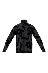 Sporline adidas MT Aop FZ FL erkek ceket, siyah ve karbon renkli, geometrik desenli, %100 polyester regular kesim