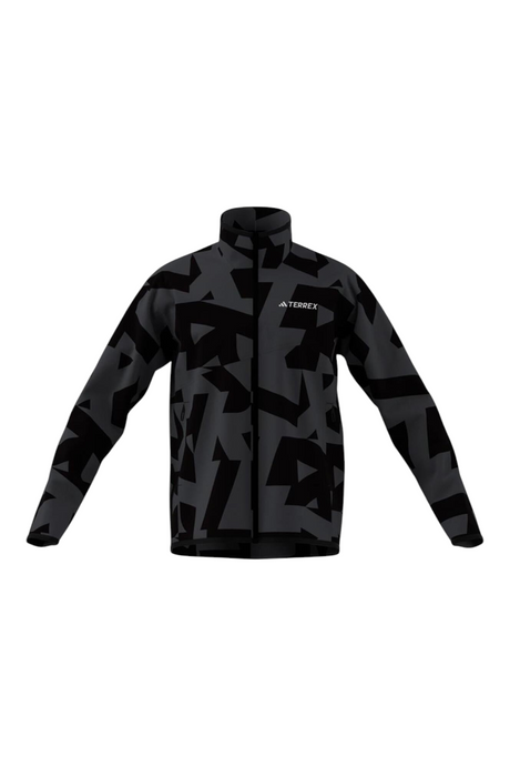 Sporline adidas MT Aop FZ FL erkek ceket, siyah ve karbon renkli, geometrik desenli, %100 polyester regular kesim