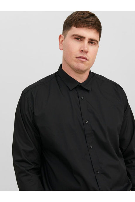 JACK&JONES PLUS JJJOE SHIRT LS PLAIN NOOS PLS 12200623 - Siyah
