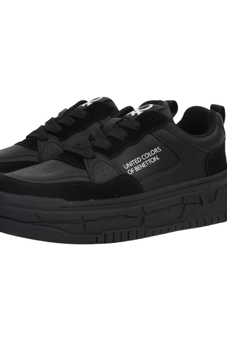 Sporline Benetton siyah kadın sneaker, kalın tabanlı ve yan kısmında marka logolu günlük spor ayakkabı.