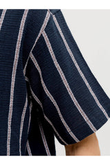 JACK&JONES JJECOBA STRIPE RESORT SHIRT SS SN 12271060 - Koyu Mavi
