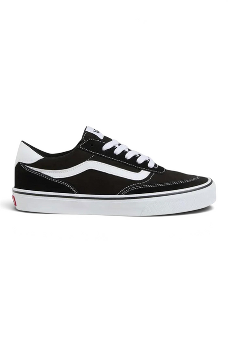 Sporline Vans Brooklyn erkek sneaker, siyah tekstil yüzeyli, beyaz detaylı ve bağcıklı günlük spor ayakkabı.