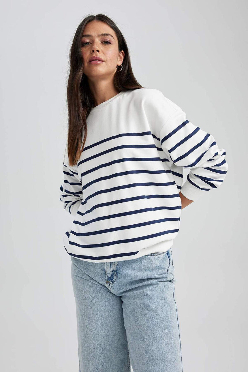 Defacto Kadın Sweat Shirt A9255Ax - Ekru