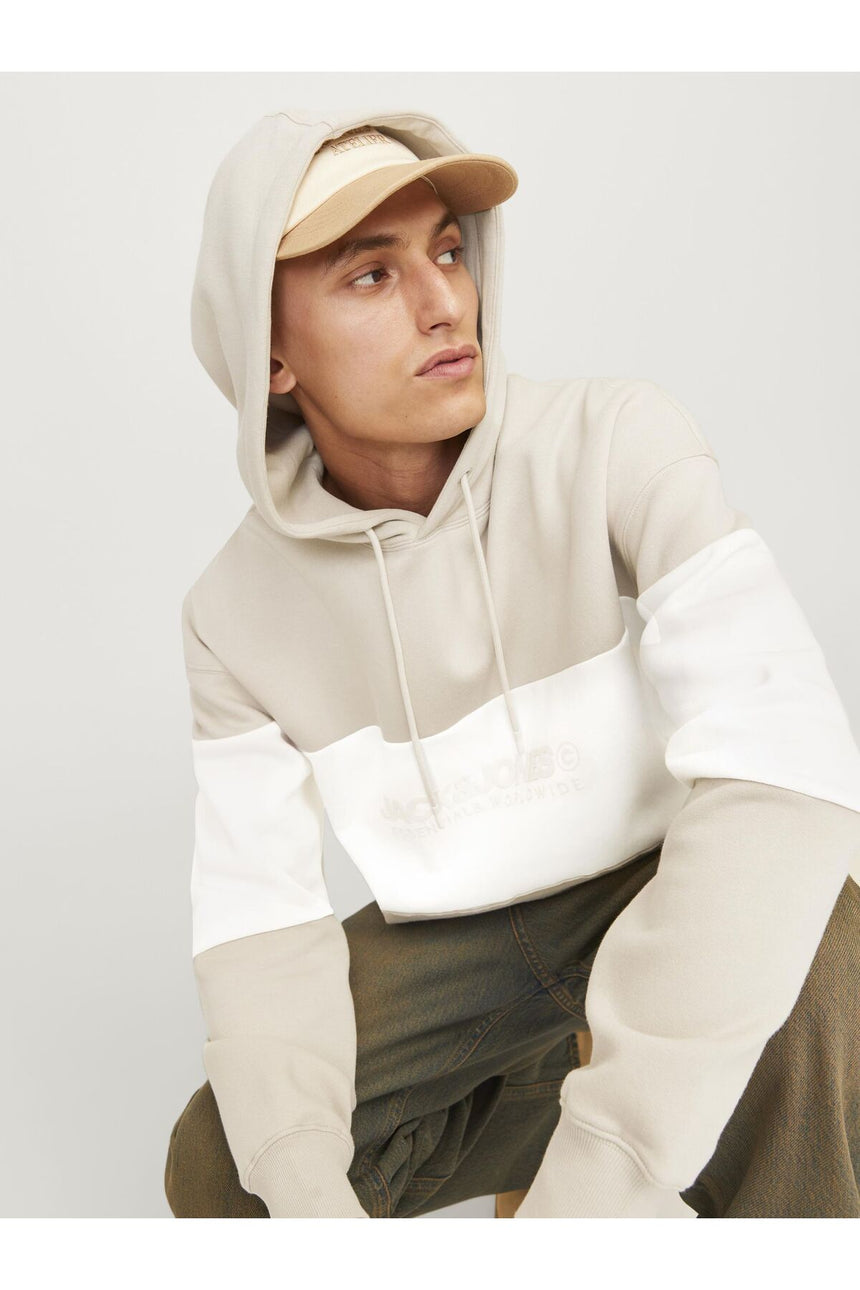 JACK&JONES JJELEGACY BLOCKING SWEAT HOOD NOOS 12256590 - Bej/ Açık Gri