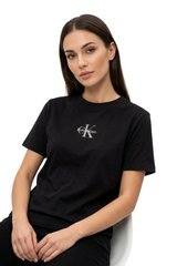 Sporline Calvin Klein siyah renkli, %100 pamuklu, regular kesim kadın tişörtü