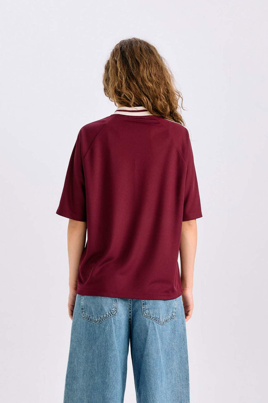 Defacto Kadın Short Sleeve T-Shirt D9140Ax - Bordo