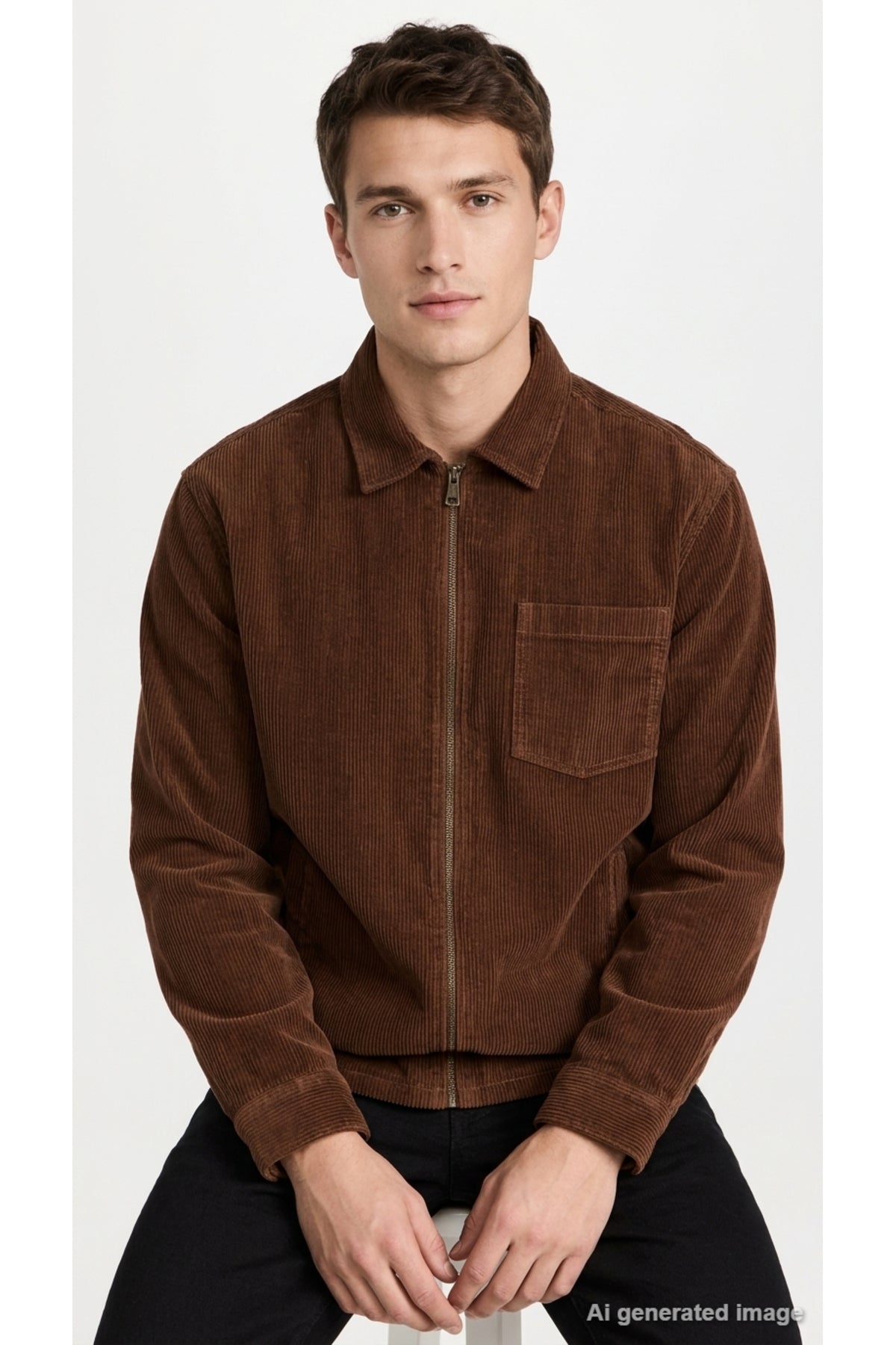 Jack & Jones Originals Toronto Erkek Fermuarlı Kadife Overshirt Gömlek 12305993 - Kahverengi