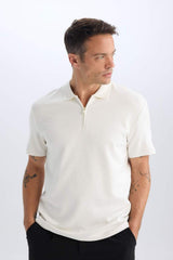 Defacto Erkek Short Sleeve Polo T-Shirt D7227AX - Kırık Beyaz