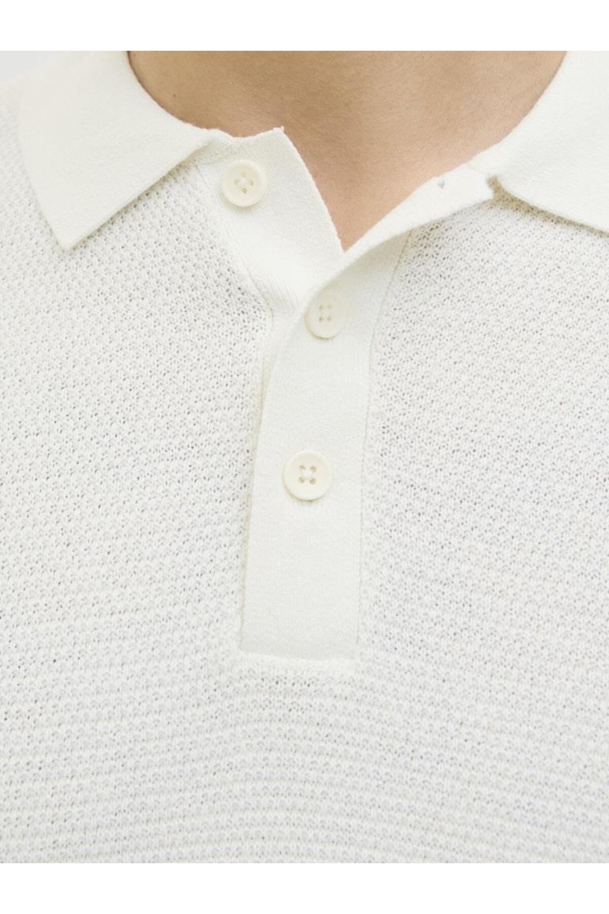 Jack & Jones George Erkek Polo Yaka Triko Kazak 12278815 - Açık Krem