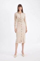 Defacto Kadın Long Sleeve Woven Dress D4560Ax - Kahverengi / Kum Beji