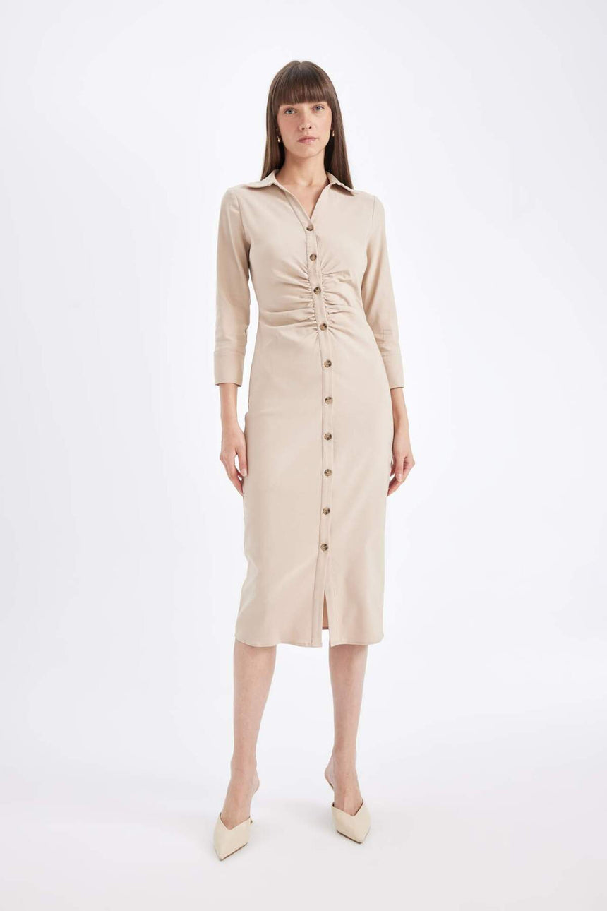 Defacto Kadın Long Sleeve Woven Dress D4560Ax - Kahverengi / Kum Beji