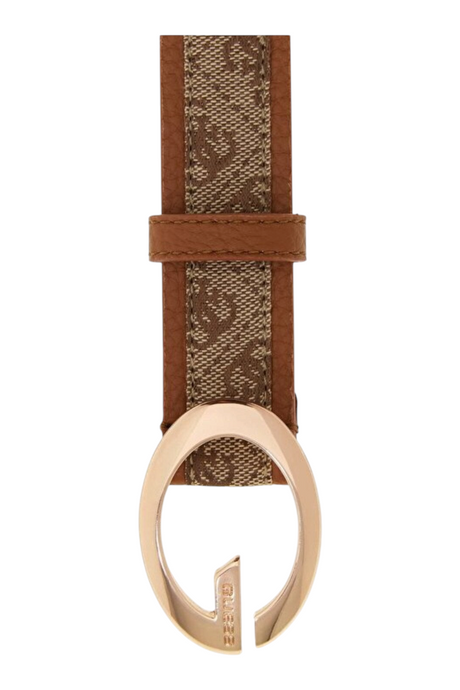 Sporline Guess Camden taba rengi polyester kadın kemer, şık metalik tokalı ve monogram desenli tasarım