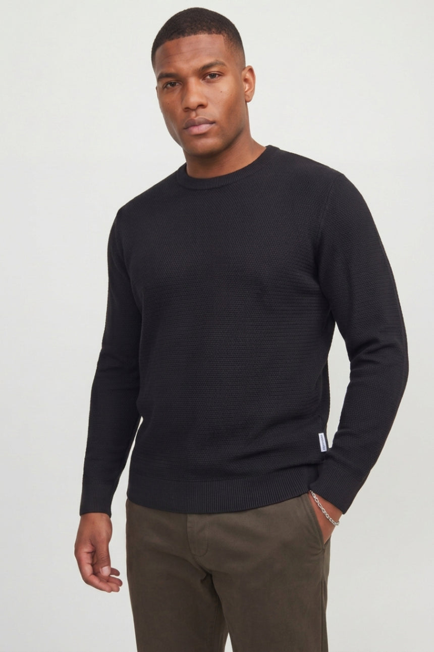 JACK&JONES PLUS JJERYDER KNIT CREW NECK SN PLS 12298715 - Siyah