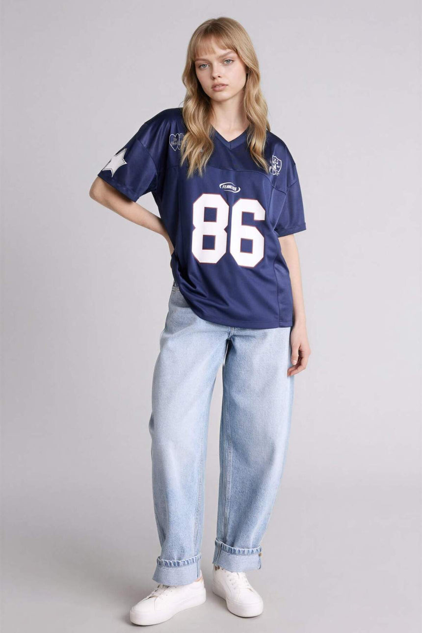 Defacto Kadın Short Sleeve T-Shirt G2344AX - Koyu Lacivert