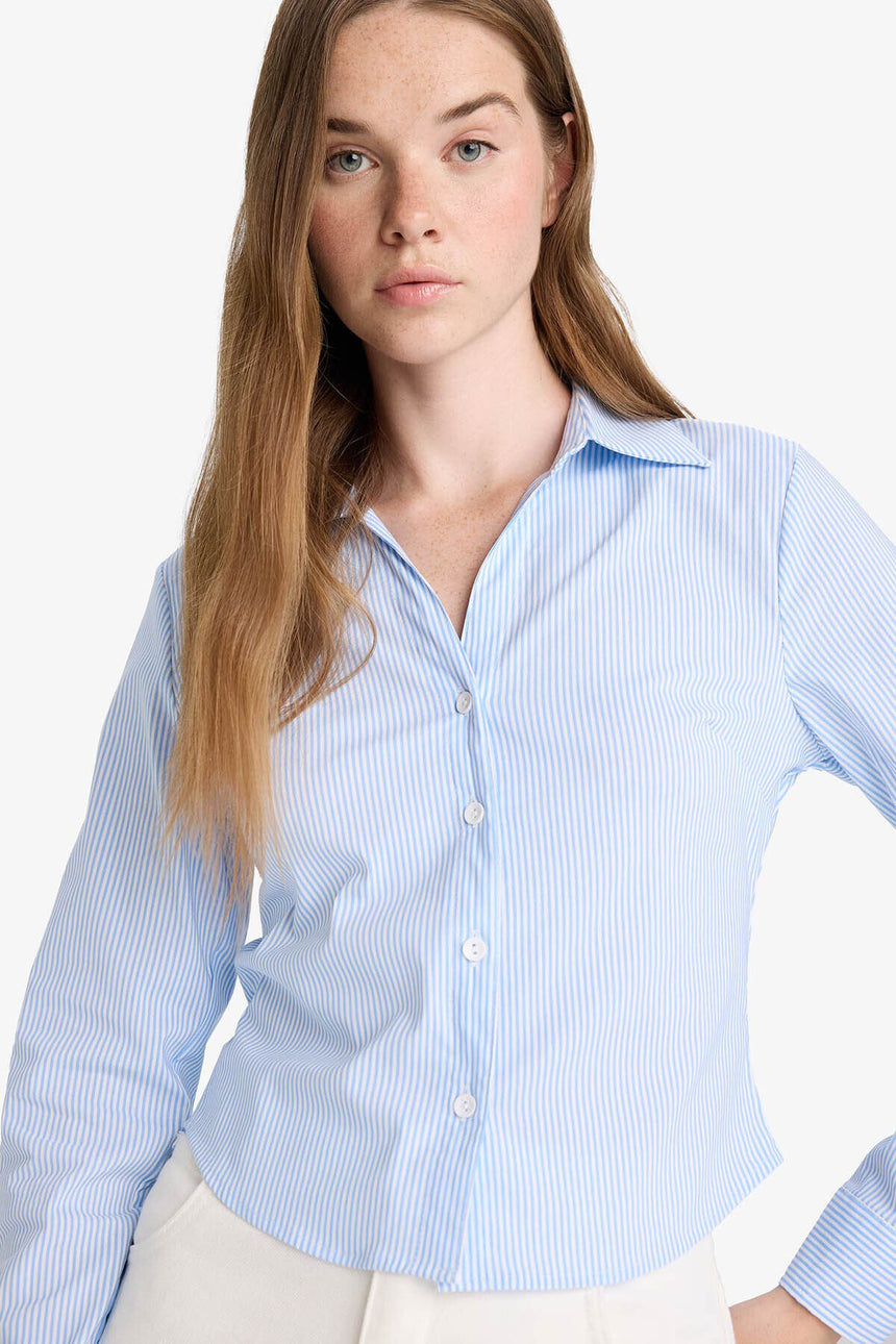 Defacto Kadın Long Sleeve Shirt D4013AX - Mavi