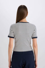 Defacto Kadın Short Sleeve T-Shirt C2566Ax - Koyu Lacivert