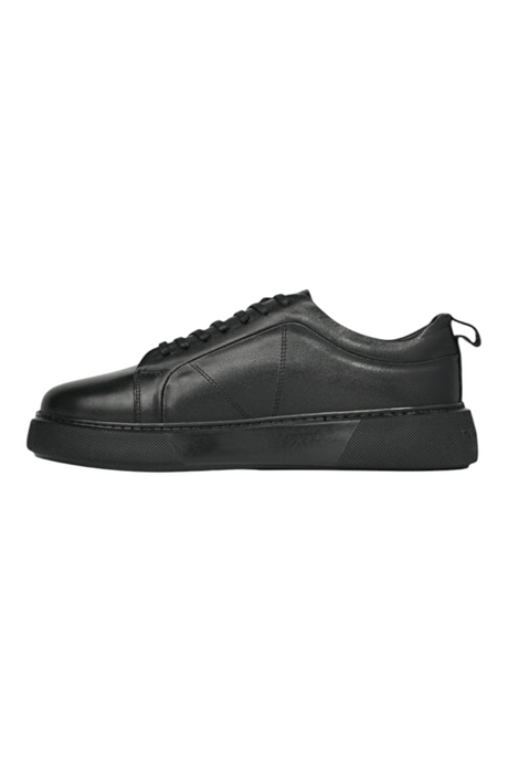 Sporline Pierre Cardin siyah deri erkek sneaker, kalın tabanlı günlük spor ayakkabı