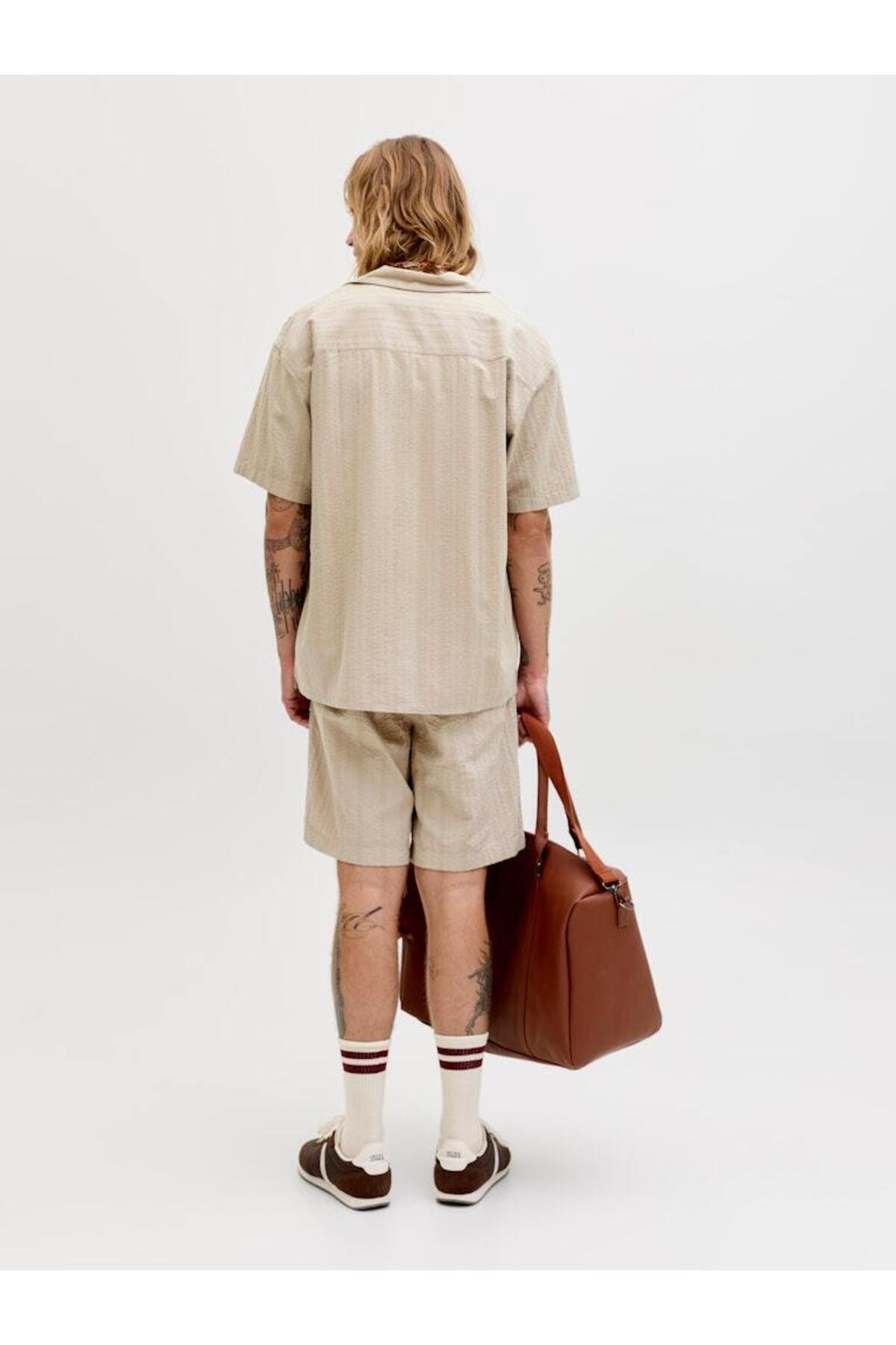 Jack & Jones Tyson Erkek Kısa Kollu Gömlek 12289457 - Bej