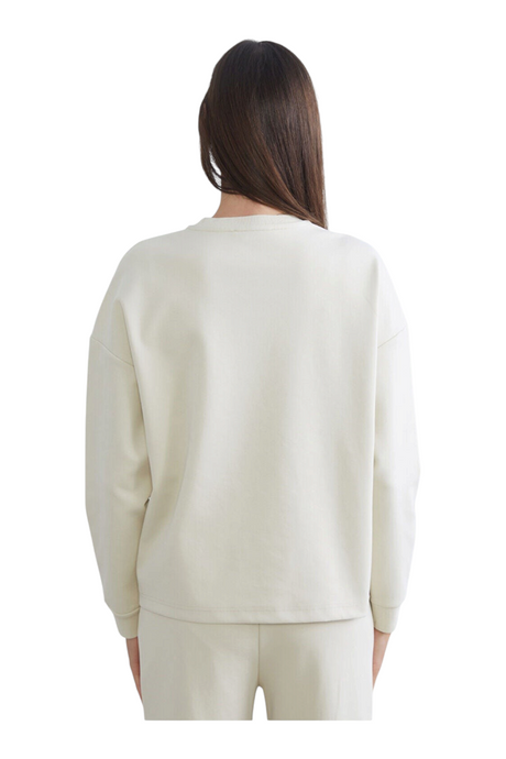 Sporline LC Waikiki açık bej renkli, oversize kesim, pamuk karışımlı kadın sweatshirt arkadan görünüm