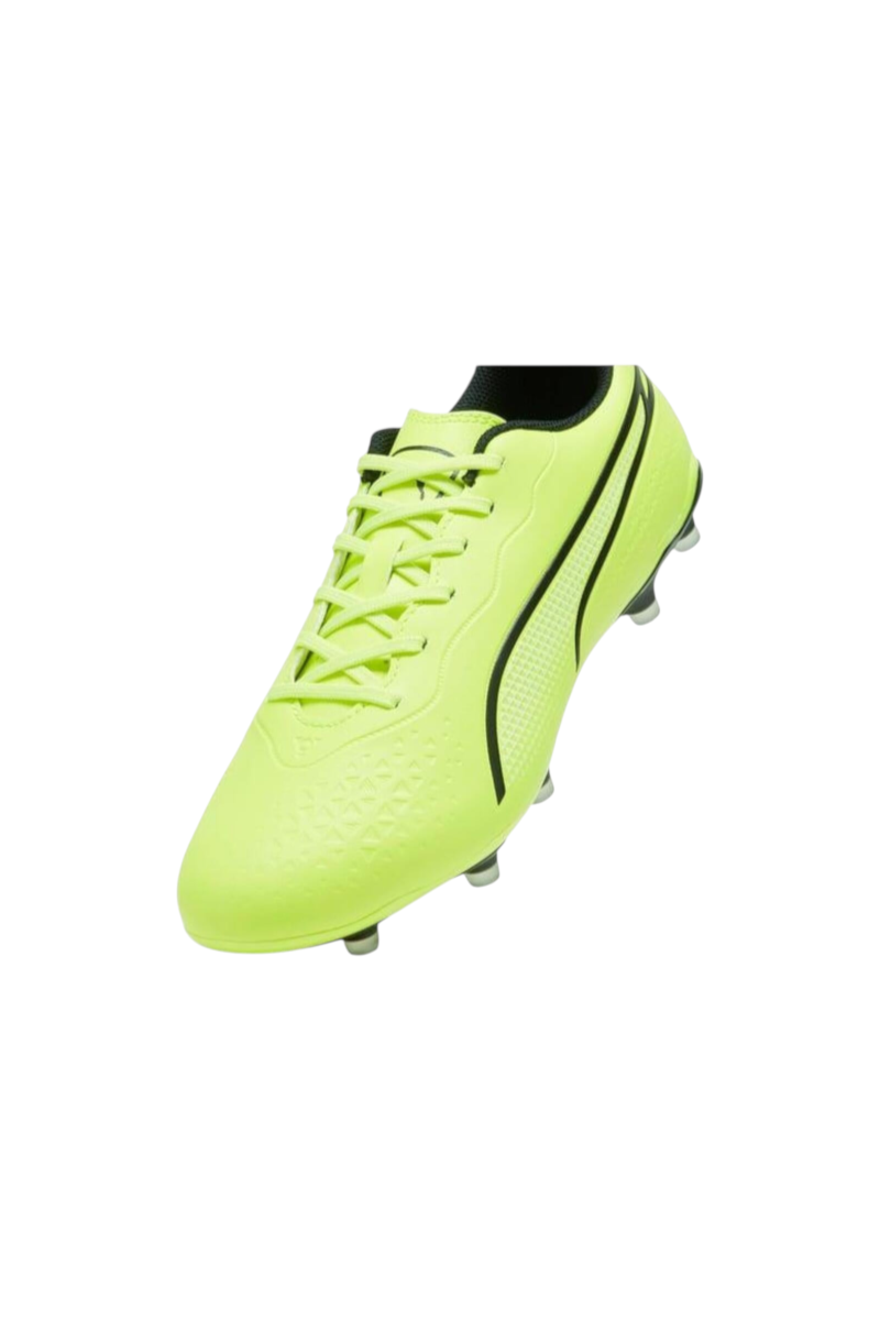 Sporline Puma King Match krampon, elektrik sarısı sentetik saya ve siyah detaylı, çim ve suni çim için uygun tasarım