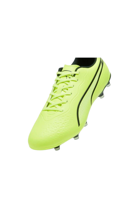 Sporline Puma King Match krampon, elektrik sarısı sentetik saya ve siyah detaylı, çim ve suni çim için uygun tasarım