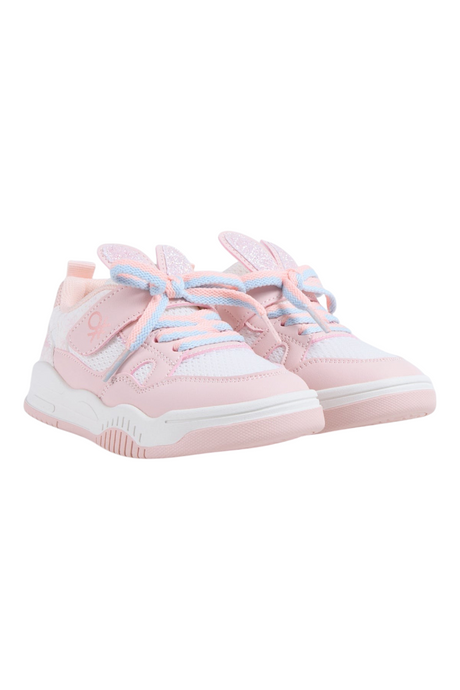 Sporline Benetton pudra pembe renkli, %100 deri malzemeden üretilmiş, bağcıklı çocuk sneaker ayakkabı