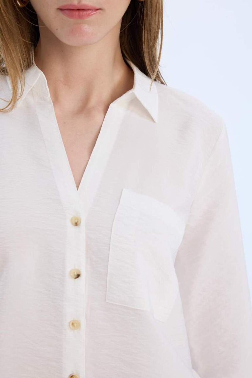 Defacto Kadın Long Sleeve Shirt M9407Az - Kırık Beyaz