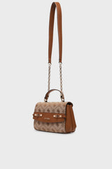 Guess Melinda Logo Kadın El Çantası HWJP9902200 - Açık Bej / Kahverengi